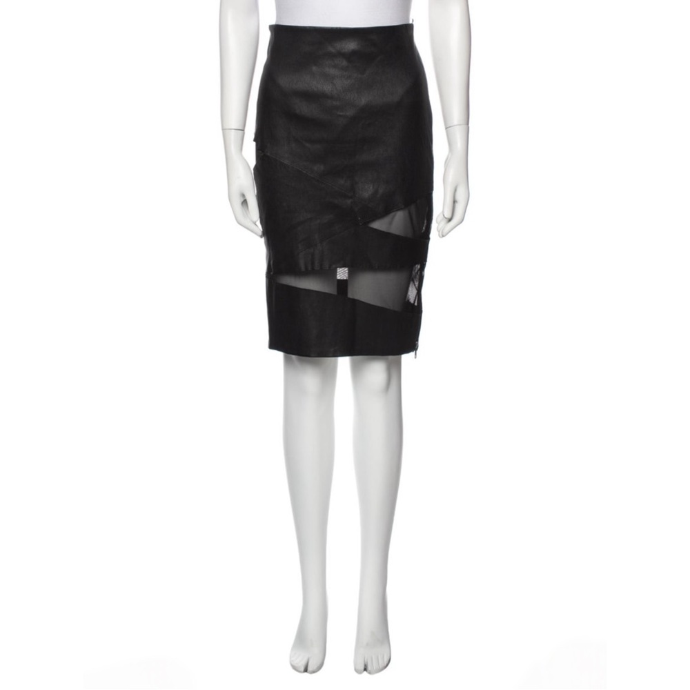 CATHERINE MALANDRINO Leather & Mesh Panel Skirt | Size 8 | NWT